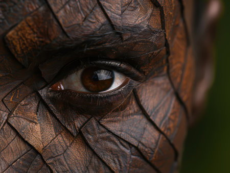 Mysterious eye peering through wooden textureの素材