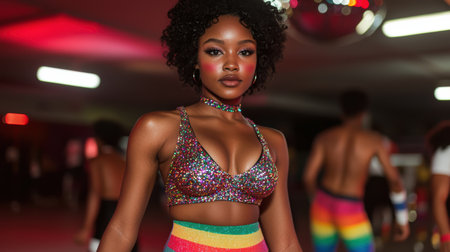 Glamorous woman in colorful sparkling outfitの素材