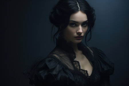 Mysterious woman in dark attireの素材