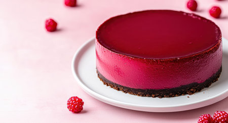 Delicious red velvet cake with fresh raspberriesの素材