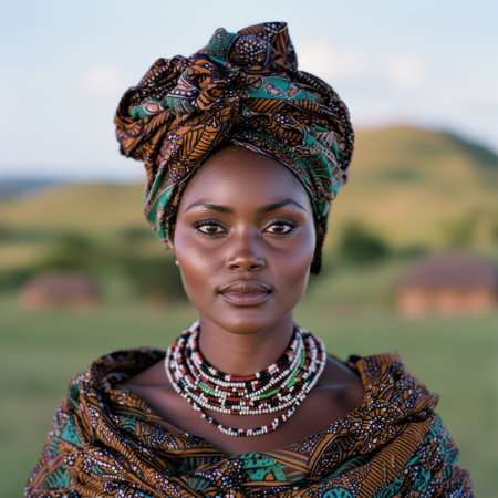 portrait of a woman wearing traditional african clothing and jewelryの素材
