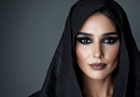 Mysterious woman in black hooded cloakの素材