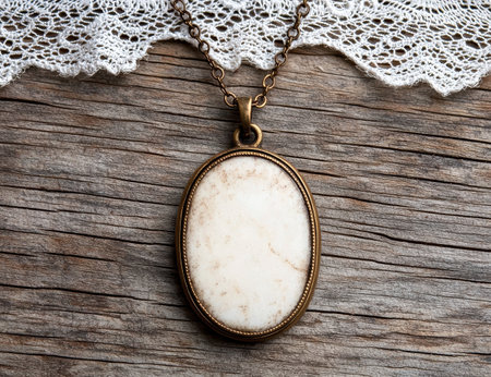 Vintage pendant necklace on wooden backgroundの素材