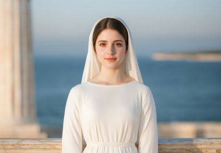 woman in white dress standing on beachの素材