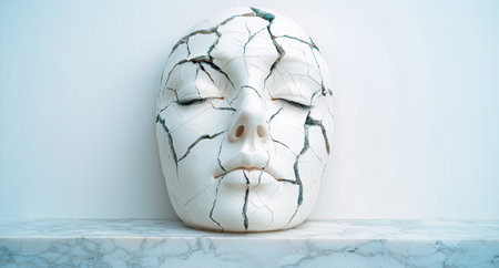 Cracked ceramic mask with closed eyesの素材