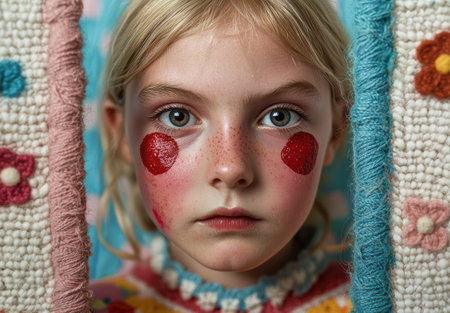 Sad young girl with red noseの素材