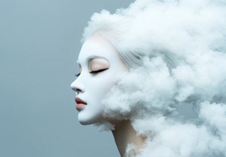 Ethereal portrait of a woman surrounded by cloudsの素材