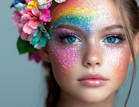 Colorful glitter makeup and flower crownの素材