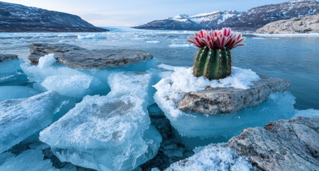 Colorful cactus in icy arctic landscapeの素材