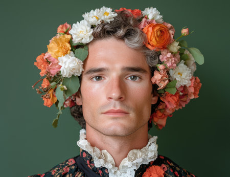 portrait of a man with floral crownの素材