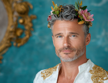 Elegant man with floral crownの素材