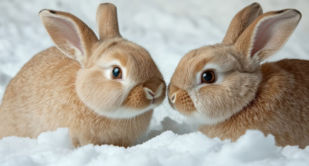 Cute rabbits in the snowの素材