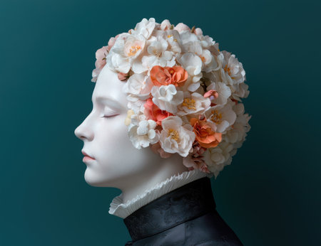 Floral headpiece with white and orange flowersの素材