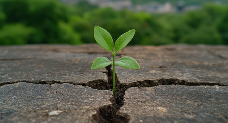 Resilient plant growing through crack in concreteの素材