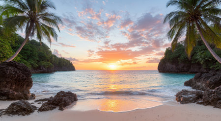 Stunning tropical beach sunset landscapeの素材