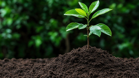 young plant growing in soilの素材