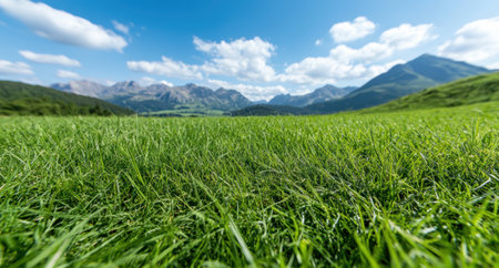 Scenic mountain landscape with green meadowの素材