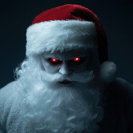 sinister santa claus with glowing red eyesの素材