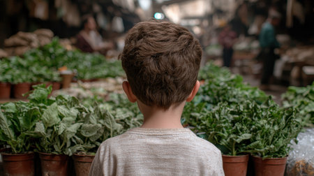 young person exploring a greenhouseの素材
