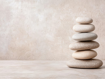 Stacked zen stones on a light backgroundの素材
