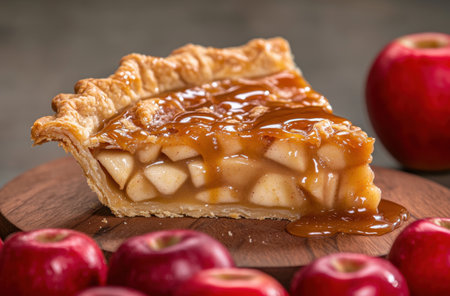 Delicious homemade apple pie with caramel toppingの素材