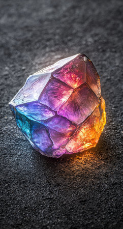 Colorful crystal gemstone on dark backgroundの素材