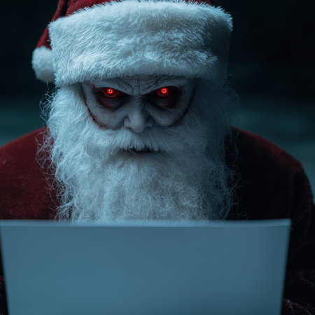 Sinister Santa with glowing red eyesの素材