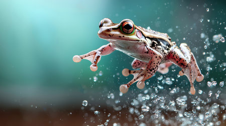 Colorful frog in water with bubblesの素材