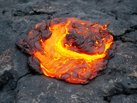 Glowing molten lava on volcanic rockの素材