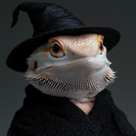 bearded dragon wearing a black hatの素材