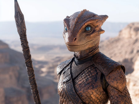 fantasy creature with ornate armor holding a staffの素材