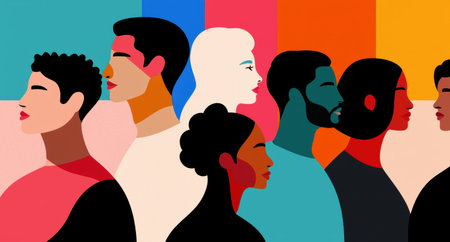 diverse group of people in vibrant colorsの素材