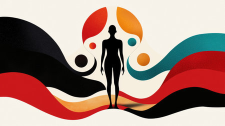 abstract human figure with colorful geometric shapesの素材