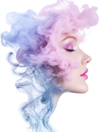 Artistic portrait of a woman with colorful smokeの素材