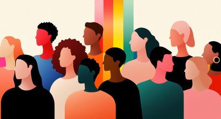 diverse group of people standing togetherの素材