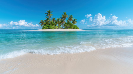 Tropical island paradise with palm trees and white sand beachの素材