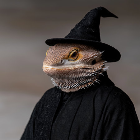 Bearded dragon wearing witch hatの素材