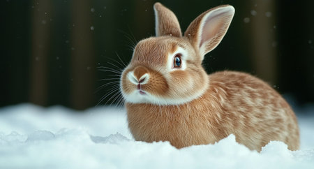 Cute brown bunny in the snowの素材