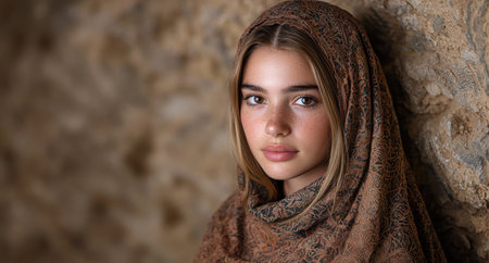 Portrait of a young woman in traditional headscarfの素材