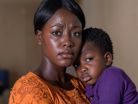 mother and child in emotional embraceの素材