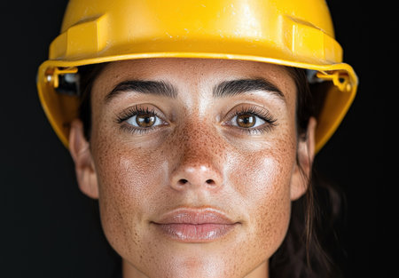 close-up portrait of female construction workerの素材