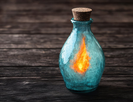 Flickering flame inside a glass bottleの素材