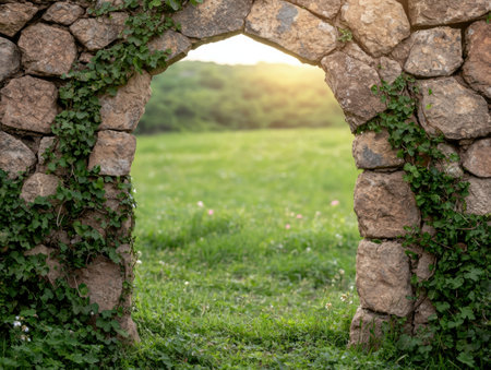 Serene garden archway with lush greeneryの素材