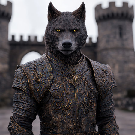 Fierce wolf warrior in ornate armorの素材