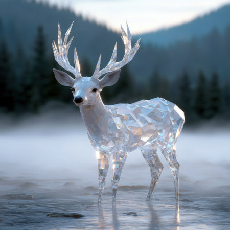 Majestic crystal deer in serene winter landscapeの素材