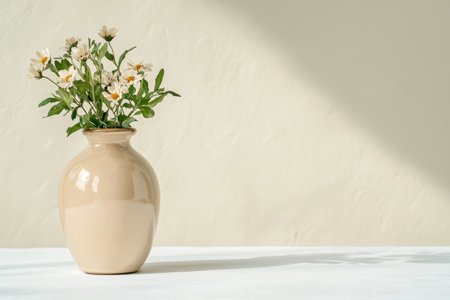 Bouquet of white daisies in ceramic vaseの素材