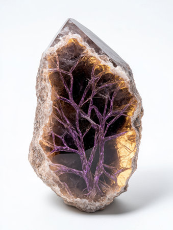 Stunning amethyst crystal cluster with gold inclusionsの素材
