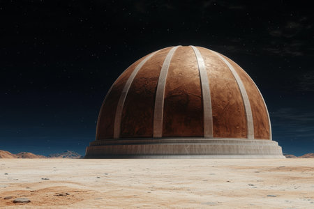 Futuristic dome structure in desert landscapeの素材
