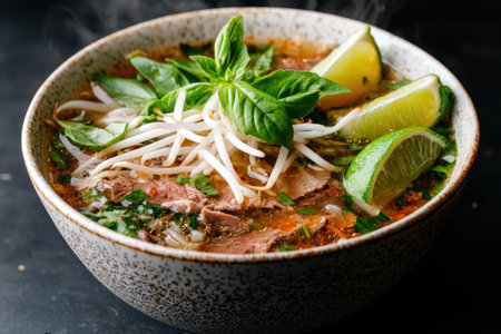 Steaming hot bowl of vietnamese pho noodle soupの素材