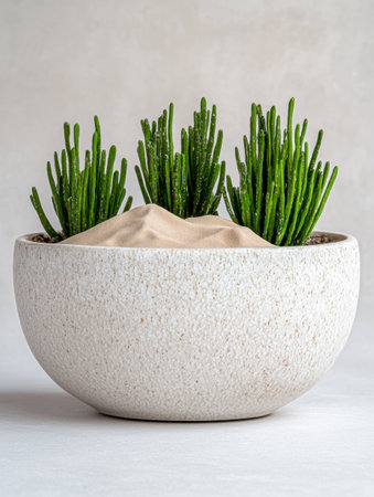 Potted cactus plants in a modern ceramic planterの素材